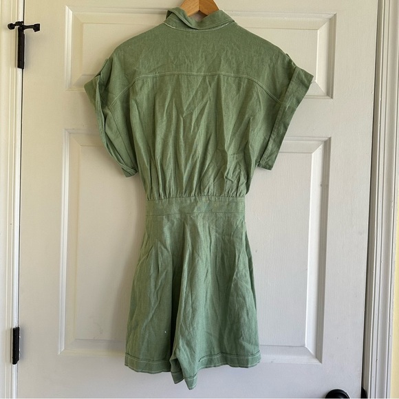 Zara Linen topstitched jumpsuit in light green Size XS Minimalist Beachy - Picture 5 of 9
